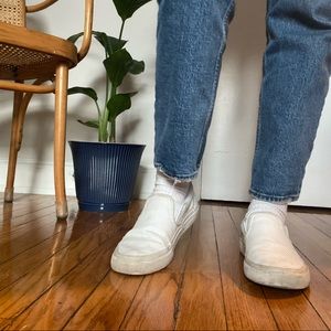 White Leather Perforated Vans Slip-ons